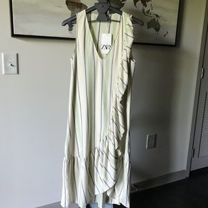 ZARA Rustic Dress with Ruffle Trim. Midi Dress